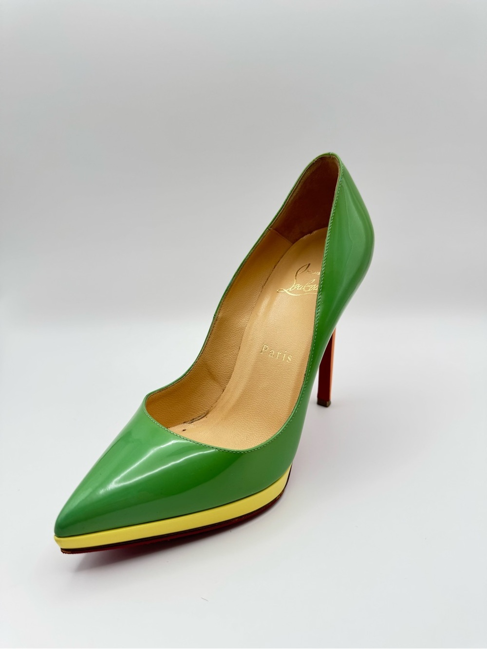 Christian Louboutin Green Patent Pigalle Plato Platform Pump Colorblock 37